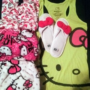 5 pc HELLO KITTY PJs Slippers Robe Tank HK Sanrio
